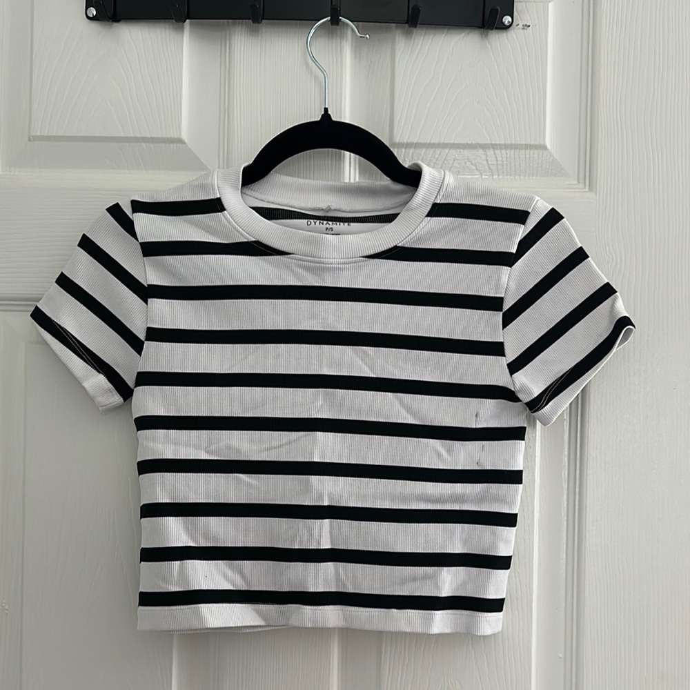Dynamite Black and White Striped Crop Top